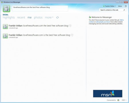 Windows Live Essentials 2012 Messenger default window