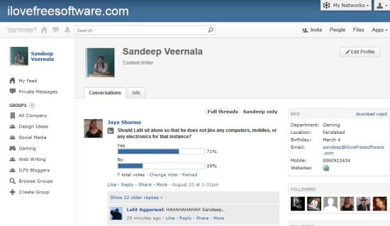 Yammer profile