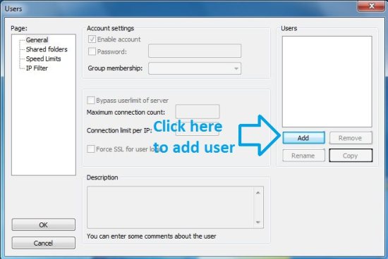 how to add user in filezilla