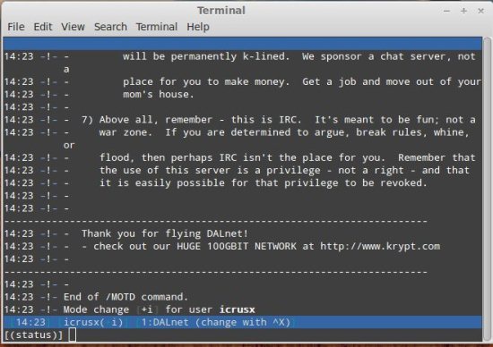 command line interface of irc