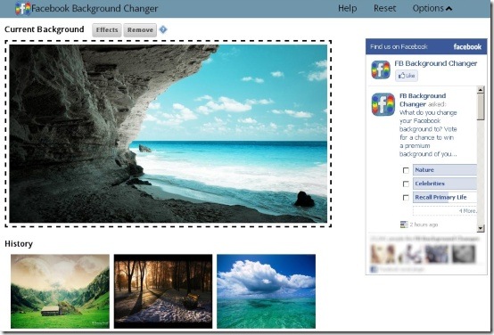 facebook background changer options window