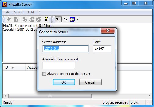 fileZilla server login