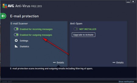 AVG Antivirus activating outgoing email protection