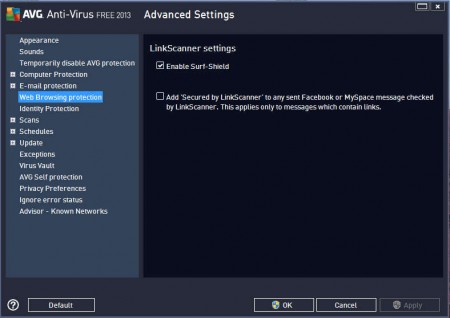 AVG Antivirus web browsing