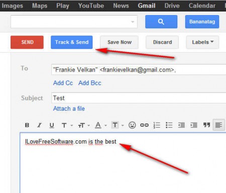 BananaTag email track and send button