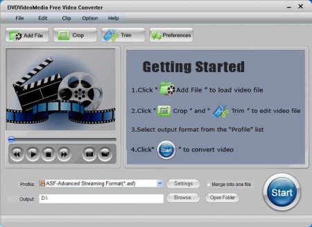 DVDVideoMedia Free Video Converter default window