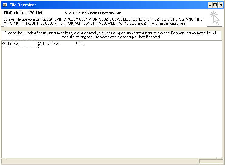 File Optimizer default window