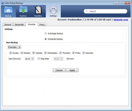 Jotta scheduling online backup