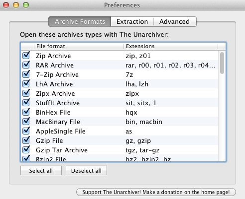 files supported by the unarchiver 
