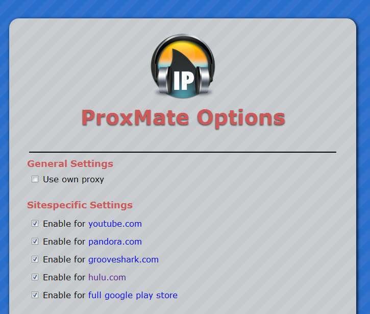 ProxMate default window