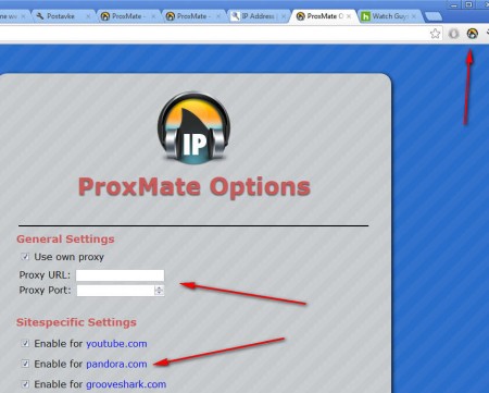 ProxMate toolbar options proxy