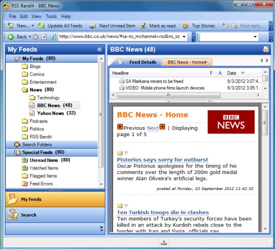 RSS bandit interface screenshot rss reader
