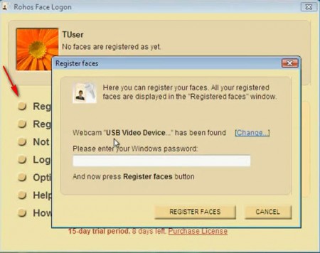 Rohos Face Logon registering faces