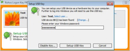 Rohos Logon Key setting up