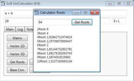Sci9 Calculator getting roots