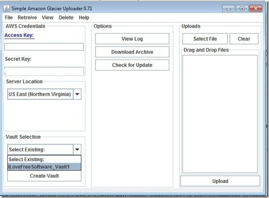 Simple Amazon Glacier Uploader Interface