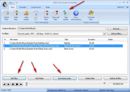 VSDC Free Audio Converter files tab