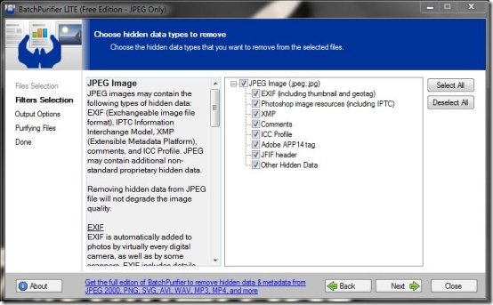 batchpurifier remove metadata