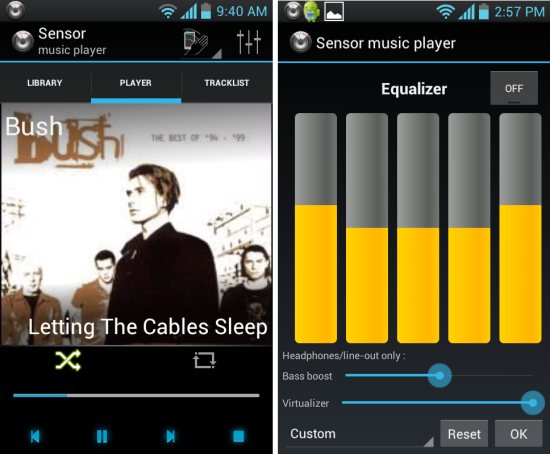 sensor music player screenshot