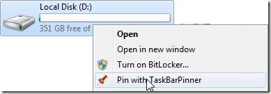 taskbar pinner pin context option