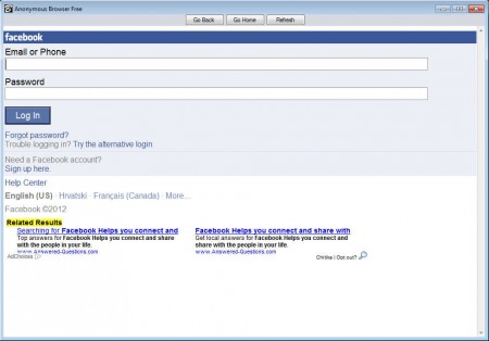 Anonymouse Browser logging into facebook