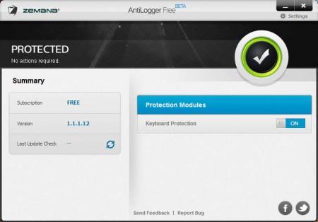 AntiLogger Free Anti-Keylogger default window