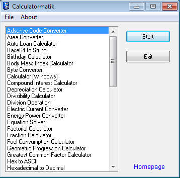 Calculatormatik unit converter default window