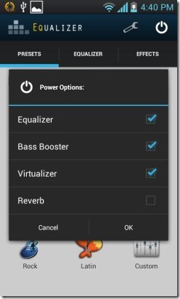Equalizer Power button options