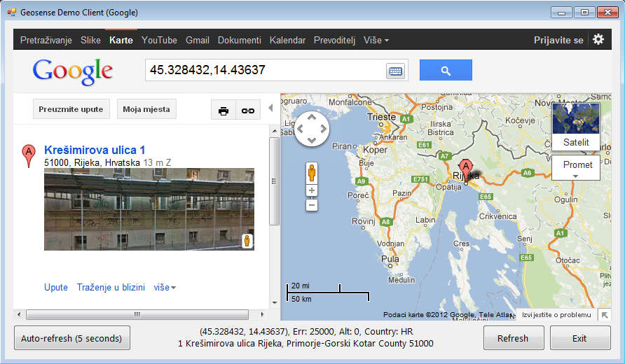 Geosense For Windows: Location Sensor For Windows 7 Geosense default window