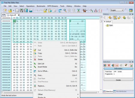 Hex Editor Neo selection right click