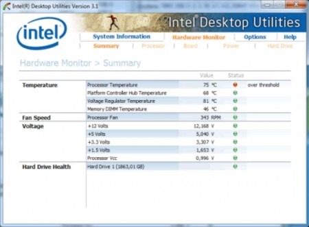 Intel Desktop Utilities hardware monitor