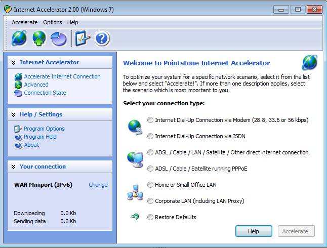 Internet Accelerator default window