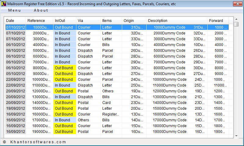 Mailroom Register default window