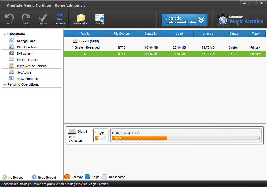 MiniAide Magic Partition: Free Partition Manager For Windows MiniAide Magic Partition default window