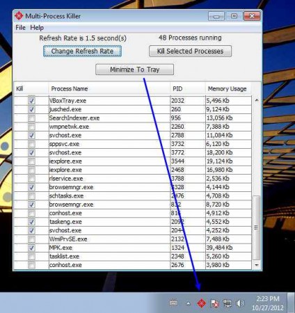 Multi-Process Killer tray minimize