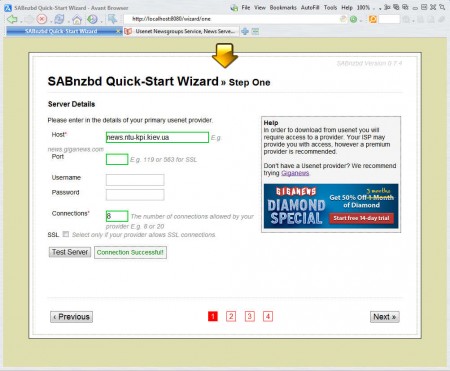 SABnzbd Usenet Newsreader default window