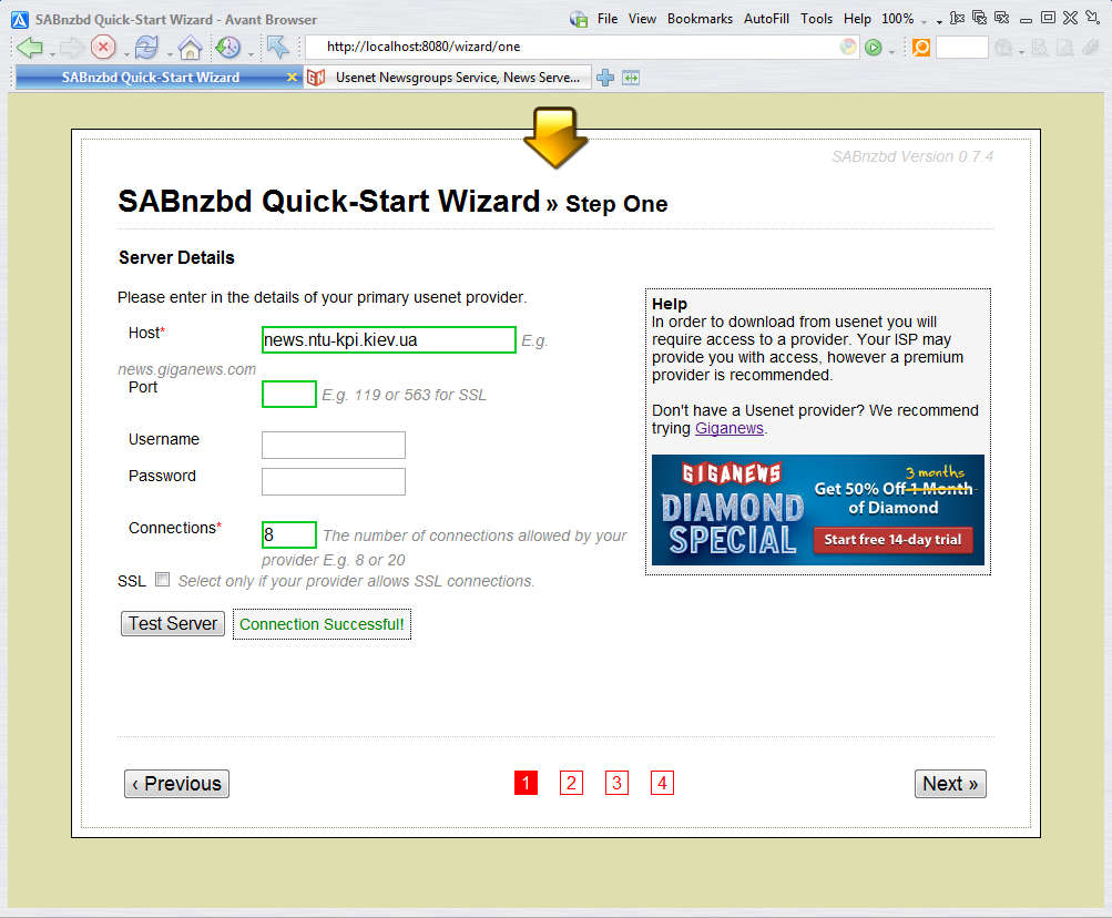 SABnzbd default window