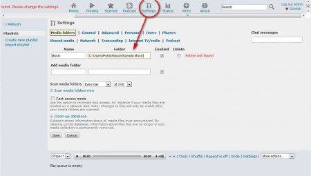 Subsonic sharing folder settings