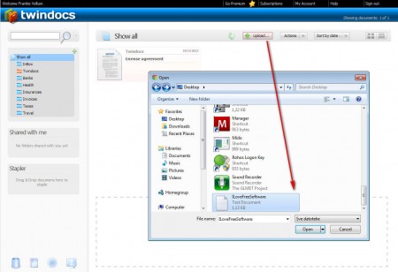 TwinDocs upload documents