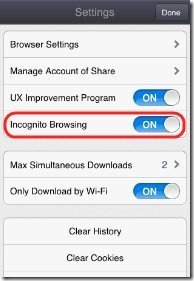 UC Browser Icognito Mode