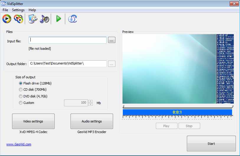 VidSplitter default window