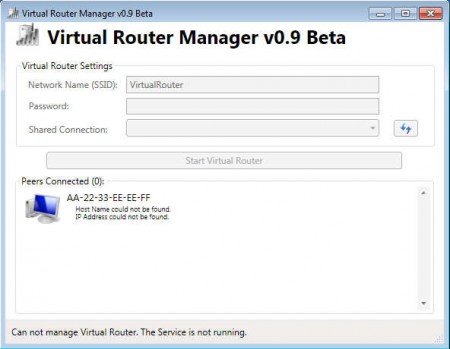 Virtual Router Manager default window