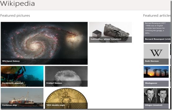Windows 8 Wikipedia app