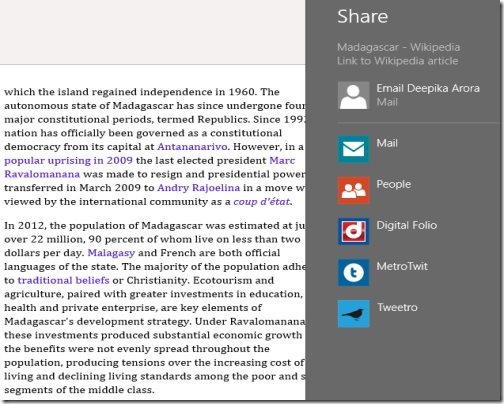 Windows 8 Wikipedia app