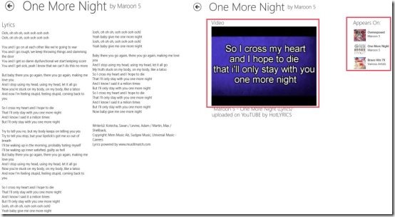 Windows 8 lyrics app