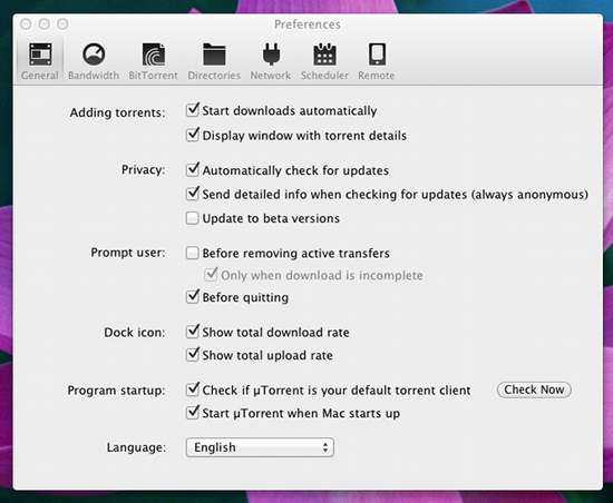 settings utorrent for mac download