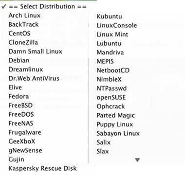list of linux distributions supported by unetbootin