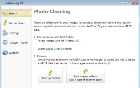 AntiPhotoSpy scan complete metadata removal