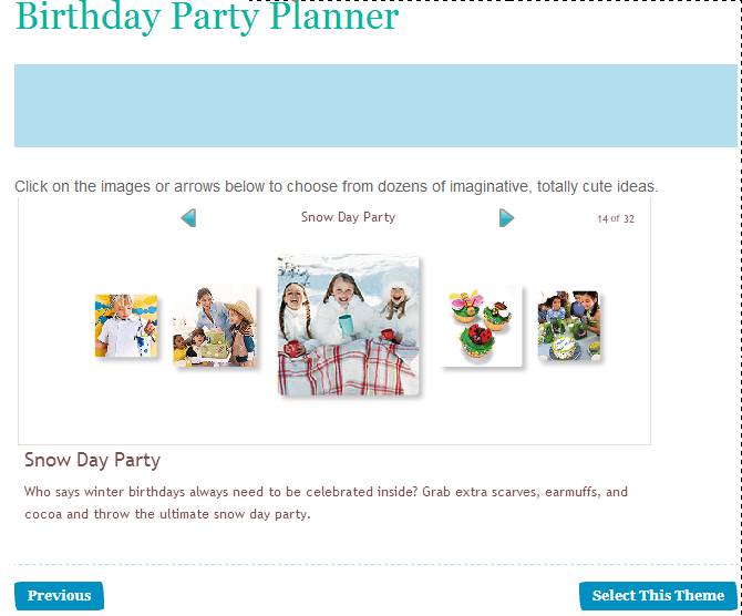 Birthday Party Planner select party theme