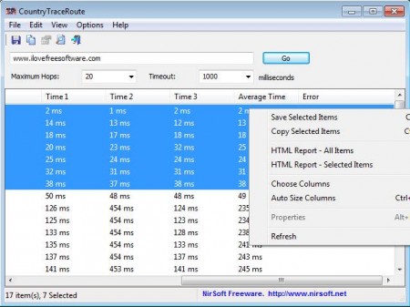 CountryTraceRoute right click options